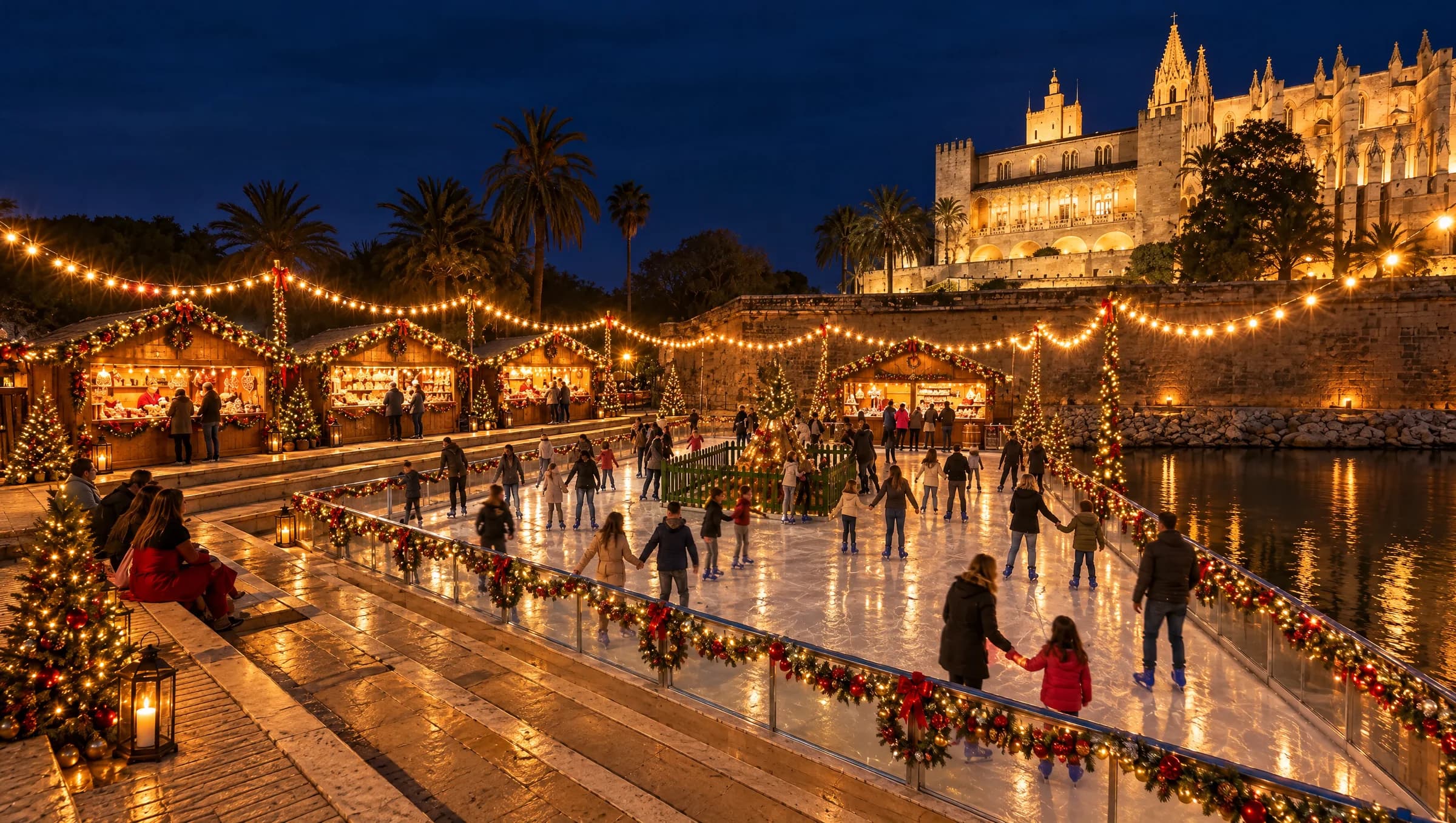 I — la pista de gel del Parc de la Mar, plena de patinadors