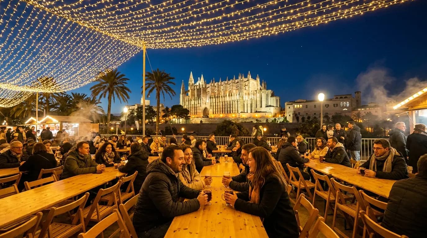PANORÀMICA — la filera de casetes del Parc de la Mar, amb la Catedral al darrere